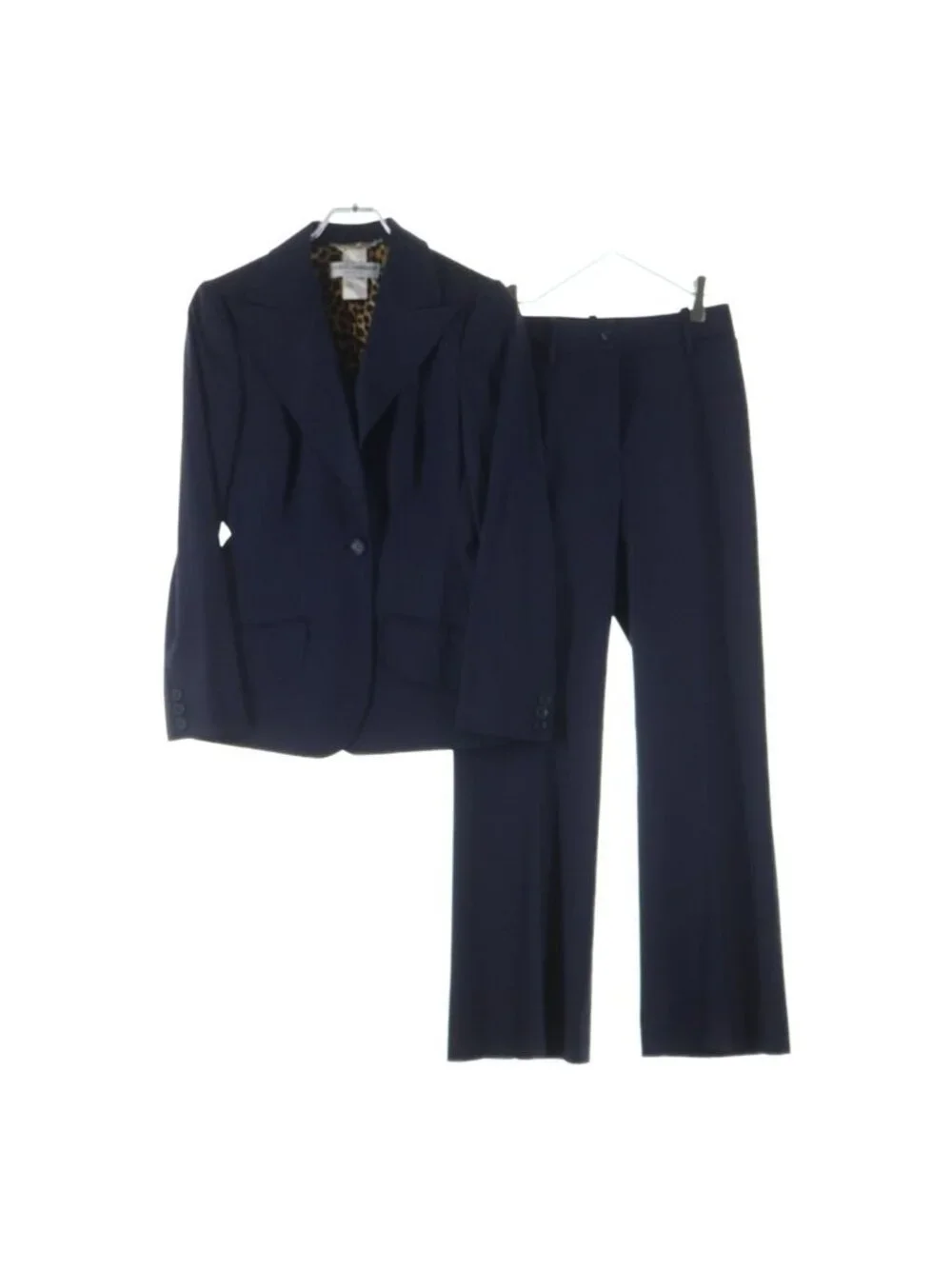 Dolce & Gabbana Set Suit Wool Leopard Tailored Jacket Trousers Pants 40 Navy